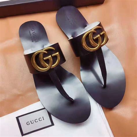 gucci thong sandals|Black Leather Thong Sandal With Double G.